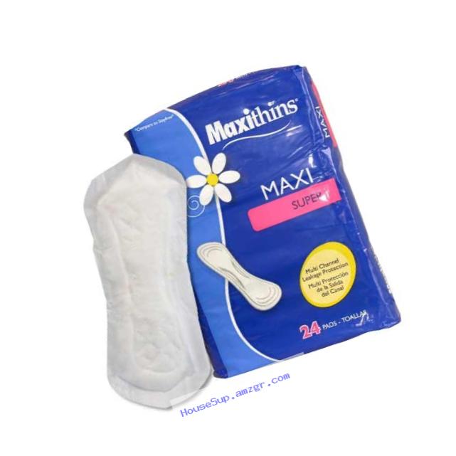 Hospeco MT48054 Maxithins Individually Wrapped Super Maxi Sanitary Napkins,  12 Packs of 24 pads,  288 Total Napkins