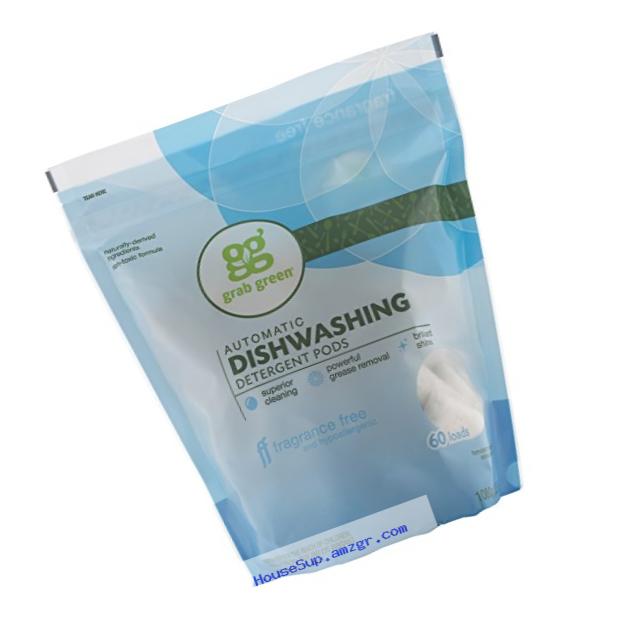 Grab Green Natural Automatic Dishwashing Detergent Pods, Fragrance Free, 60 Loads