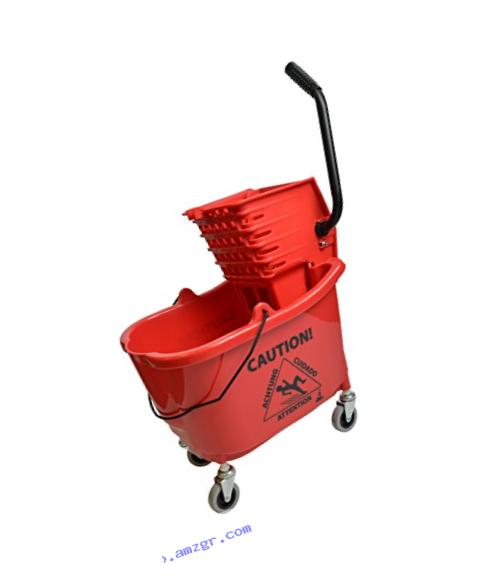 Janico Inc Mop Bucket Side Press Wringer Combo, 35 Quart 8.5 Gallon, Red, 3 Inch Non Marking Metal Casters (35 Quart, Red)