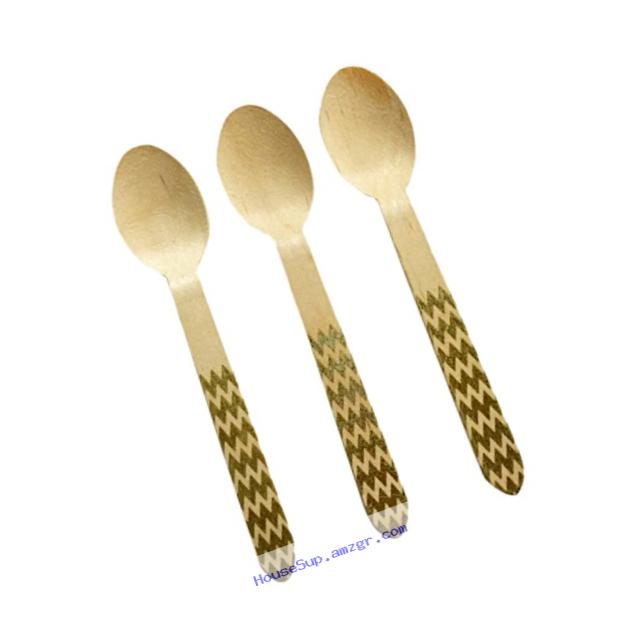 Perfect Stix Chevron Spoon 158 36-Gold Printed Wooden Spoons with Gold Chevron Pattern, 6