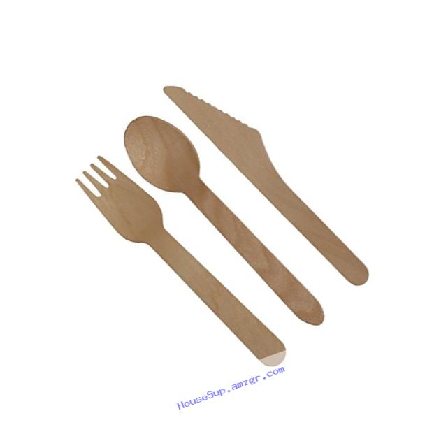 CaterEco 180-Piece Birchwood Compostable Flatware Set, 60 Forks & 60 Knives & 60 spoons