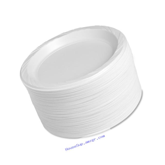 Genuine Joe - 9quot; Plastic Round Plates, Reusable/Disposable, 125/PK, White, Sold as 1 Package, GJO 10329