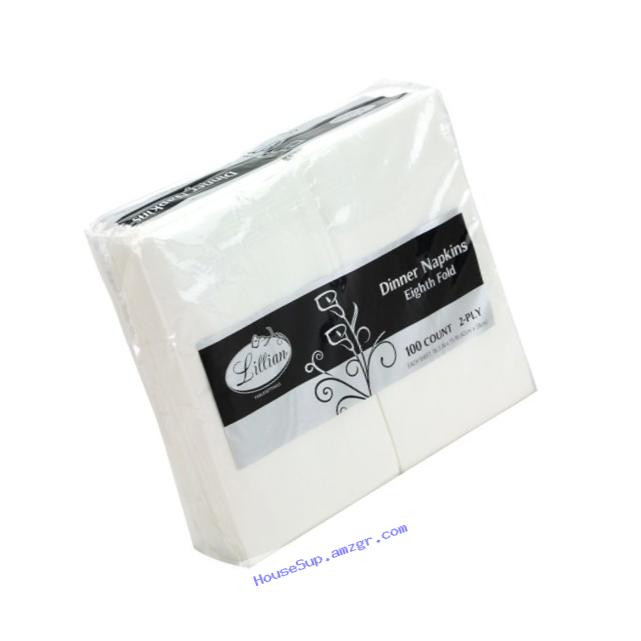Lillian Tablesettings Premium White Napkins, 1/8 Fold Dinner Napkin, Value Pack 100 Count