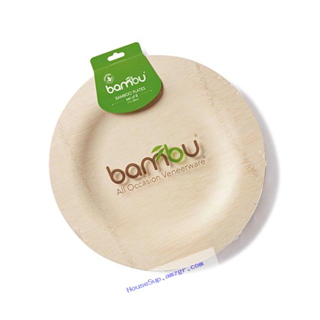 BAMBU ?? 11??? Bamboo Veneerware Disposable Plates, Package of 8 ?? Compostable & Eco Friendly Great For Any Occasion ?? 100% Natural