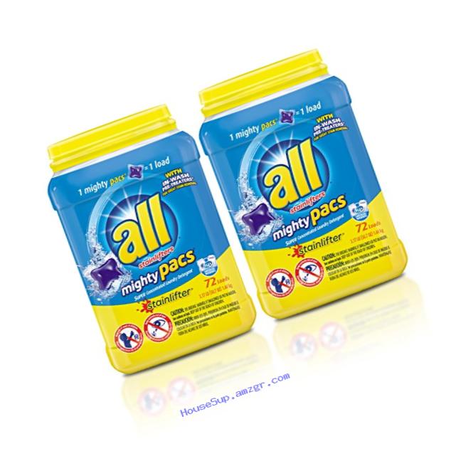 all Mighty Pacs Laundry Detergent, Stainlifter, 72 Count, 2 Tubs, 144 Total Loads