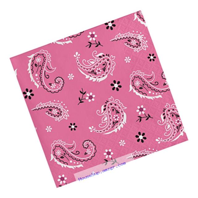 Creative Converting 317378 16 Count Paper Beverage Napkins, Pink Bandana Cowgirl