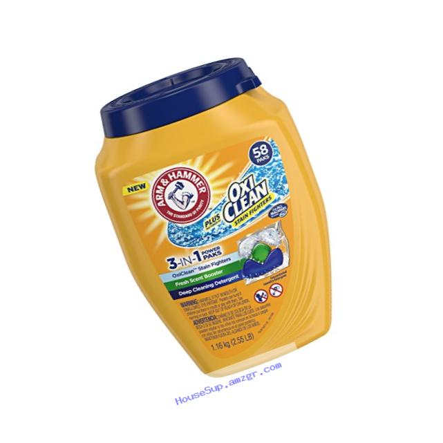 Arm & Hammer Plus Oxiclean 3-in-1 Laundry Detergent Paks, 58 Count