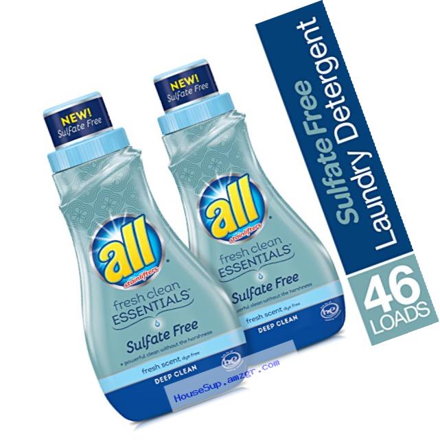 all Fresh Clean Essentials Laundry Detergent, Sulfate Free, Fresh Scent, 30 Fluid Ounces, 2 Count, 46 Total Loads