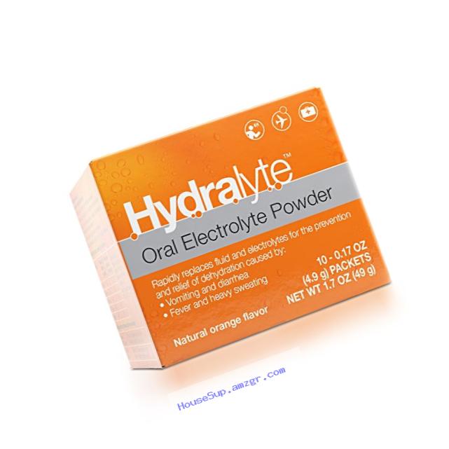 Hydralyte - Oral Electrolyte Powder, On-the-go Clinical Hydration Formula for Hydralyte Drink (Orange, 10 Count)