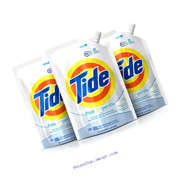 Tide Liquid Laundry Detergent Smart Pouch, Free & Gentle HE, Pack of three 48 oz. pouches, 93 loads