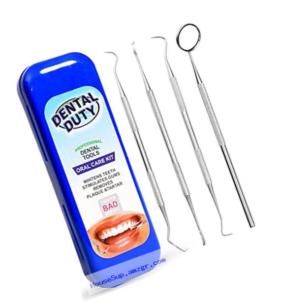 Dental Duty  Hygiene Kit, Calculus and Plaque Remover Set, Stainless Steel Tarter Scraper, Tooth Pick, Dental Scaler and Mouth Mirror, Dentist Home Use Tools, Blue