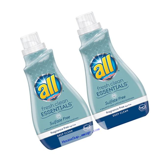 all Fresh Clean Essentials Laundry Detergent, Sulfate Free and Fragrance Free, 30 Fluid Ounces, 2 Count, 46 Total Loads