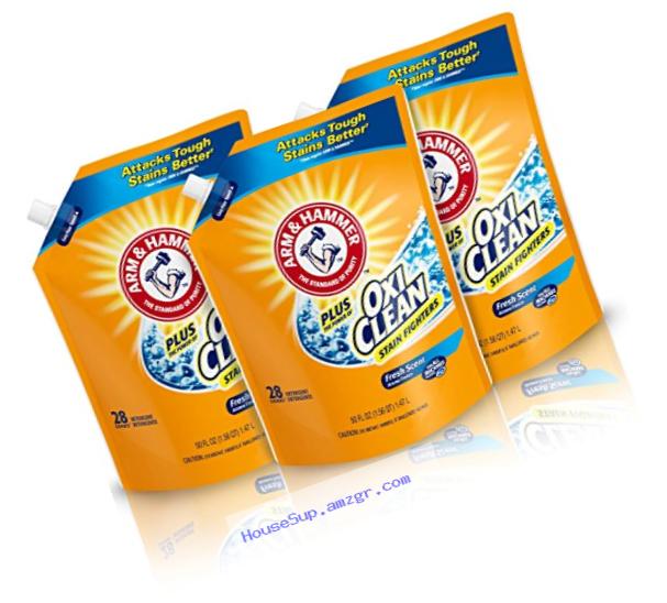 Arm & Hammer Plus OxiClean HE Liquid Laundry  Detergent Easy-Pour Pouch, Pack of three 50 oz. pouches, 84 total loads