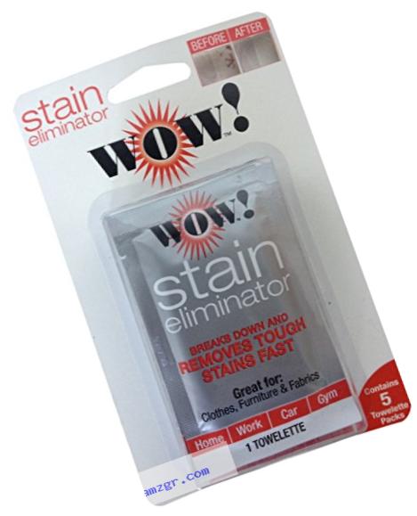 WOW! Stain Eliminator & Spot Remover Wipes, Individually Packaged Towelettes, Pack of 5