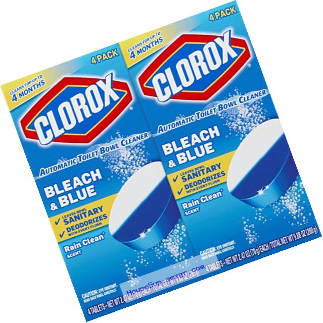 Clorox Automatic Toilet Bowl Cleaner, Bleach & Blue, Rain Clean Scent, 2.47 Ounces, 8 Pack (Packaging May Vary)
